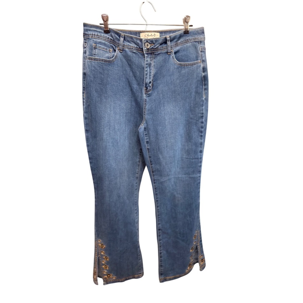 Charlie B Women's Embroidered Floral Cropped Denim Jeans Size 12